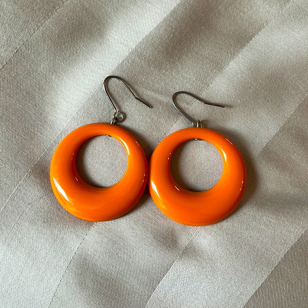 Orange circle earrings